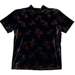Impressions Lifestyle Velvet Top Women's Medium Black Rose Floral Dark Romantic‎
